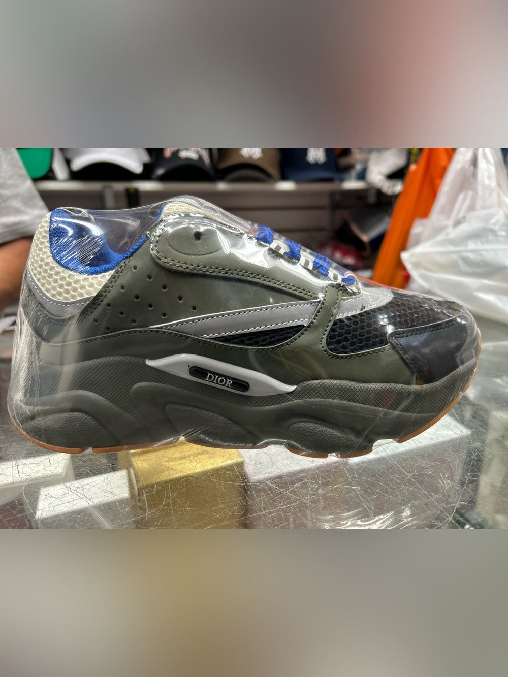 Dior Men’s Olive Green and Blue Chunky Sneaker